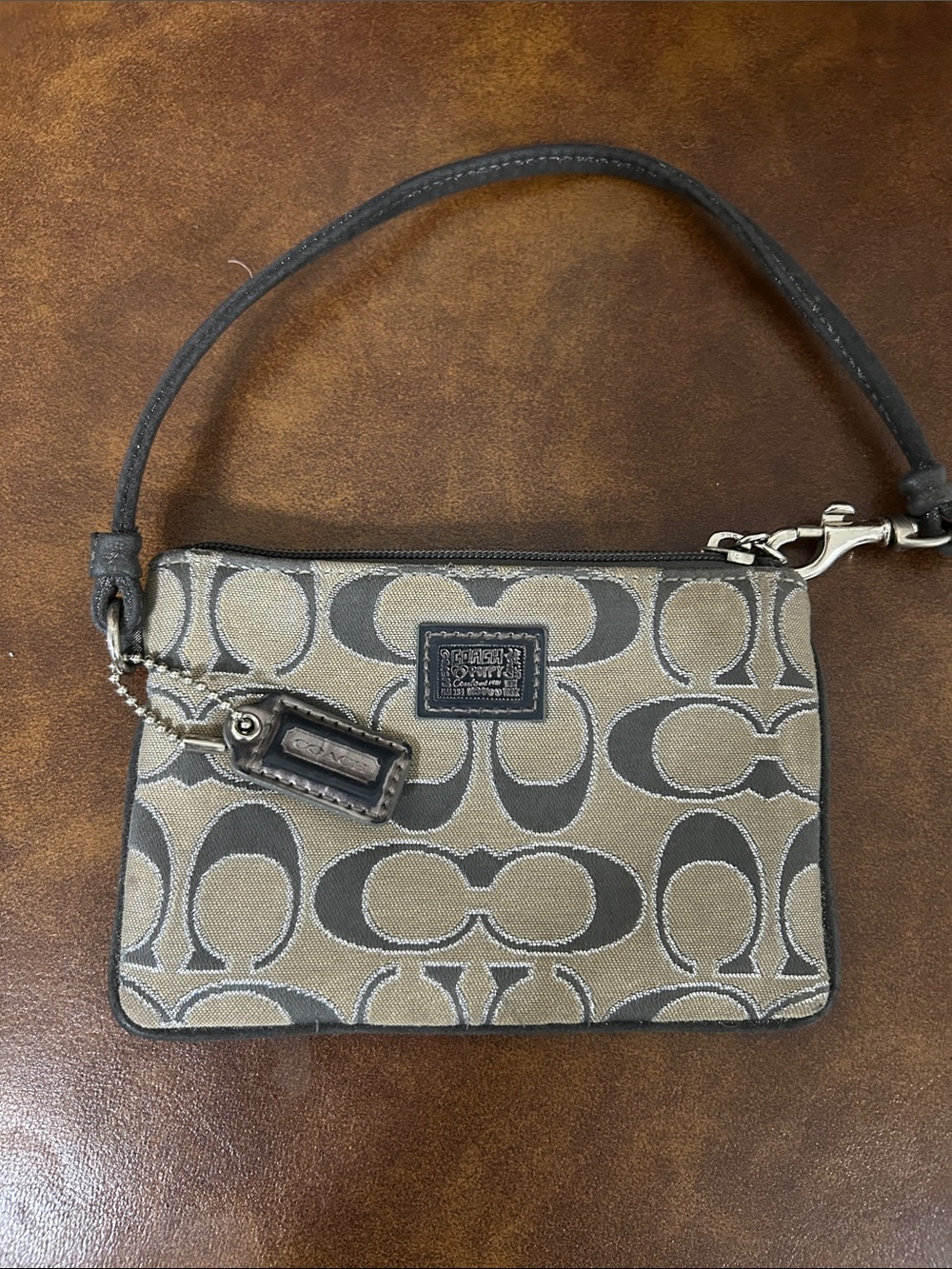 Coach Signature Canvas Wristlet in Tan and Gray